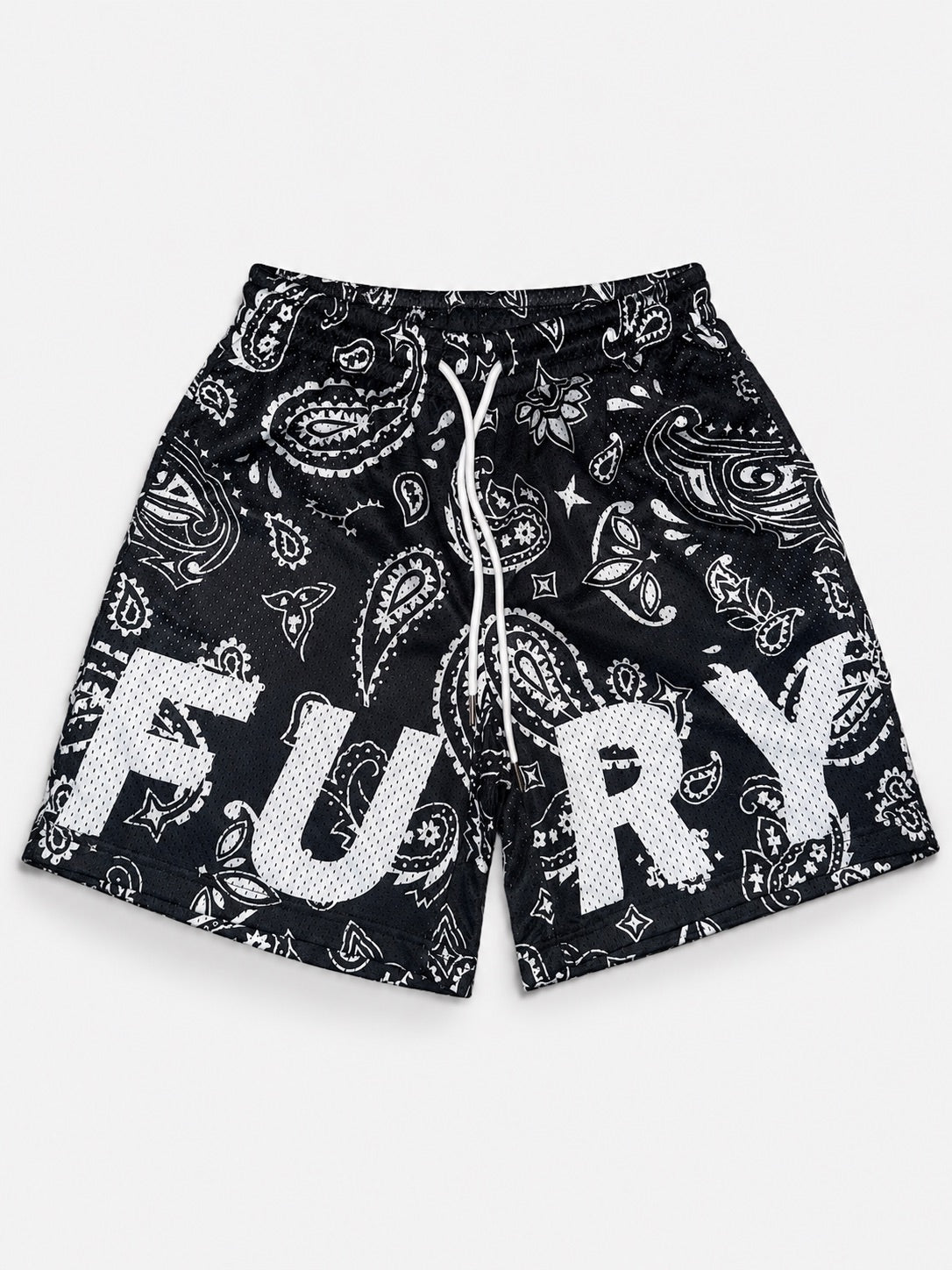 Fury Fit Performance Mesh Shorts – Black Paisley